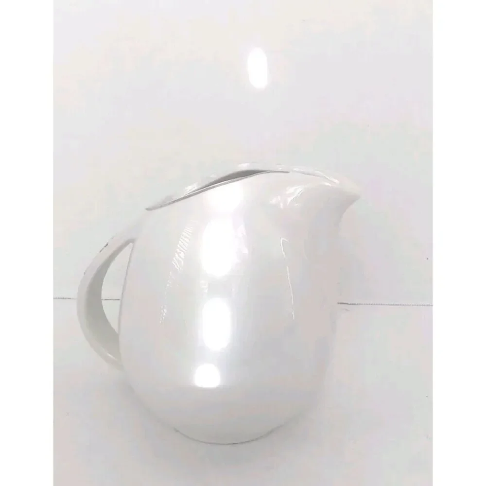 Floral Creamer Pitcher‎ White Porcelain Rose Accent Silver Trim Decor